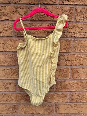 Zara Striped One Shoulder Ruffle One Piece Swimsuit